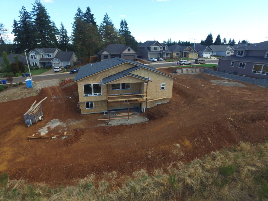 Aerial view of new home construction.