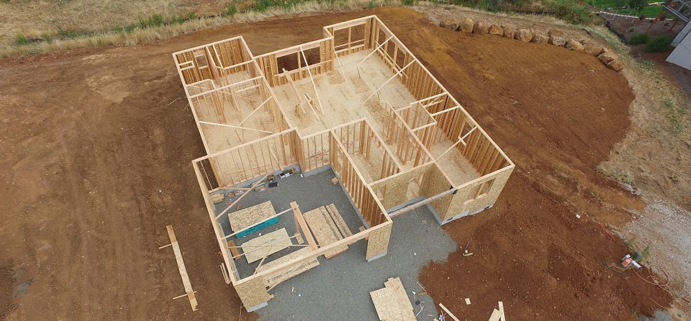 Aerial view of home construction