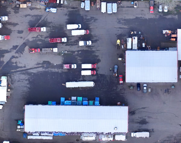 Aerial view looking straight down of a industrial lot