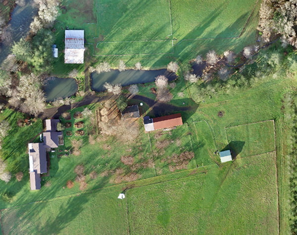 Aerial view of a farm in Willamina, OR